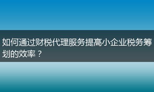 如何通過(guò)財(cái)稅代理服務(wù)提高小企業(yè)稅務(wù)籌劃的效率？