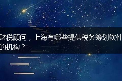 財稅顧問，上海有哪些提供稅務(wù)籌劃軟件的機(jī)構(gòu)？