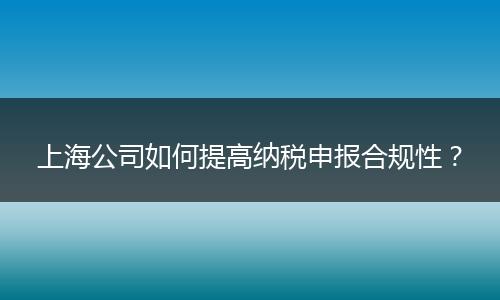 上海公司如何提高納稅申報(bào)合規(guī)性？
