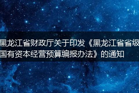黑龍江省財政廳關于印發(fā)《黑龍江省省級國有資本經(jīng)營預算編報辦法》的通知