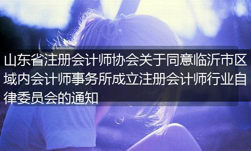 山東省注冊(cè)會(huì)計(jì)師協(xié)會(huì)關(guān)于同意臨沂市區(qū)域內(nèi)會(huì)計(jì)師事務(wù)所成立注冊(cè)會(huì)計(jì)師行業(yè)自律委員會(huì)的通知