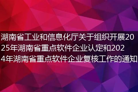 湖南省工業(yè)和信息化廳關于組織開展2025年湖南省重點軟件企業(yè)認定和2024年湖南省重點軟件企業(yè)復核工作的通知