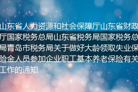 山東省人力資源和社會保障廳山東省財政廳國家稅務(wù)總局山東省稅務(wù)局國家稅務(wù)總局青島市稅務(wù)局關(guān)于做好大齡領(lǐng)取失業(yè)保險金人員參加企業(yè)職工基本養(yǎng)老保險有關(guān)工作的通知